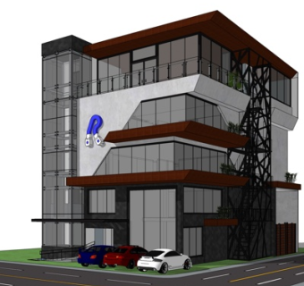 现代独栋别墅外观su模型