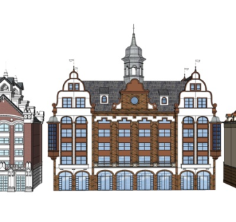 欧式独栋别墅外观su模型