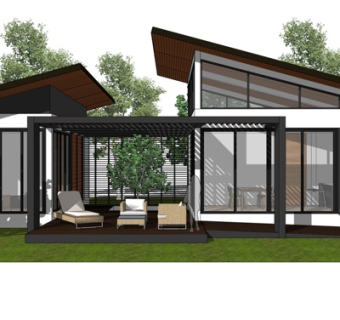 现代独栋别墅外观su模型