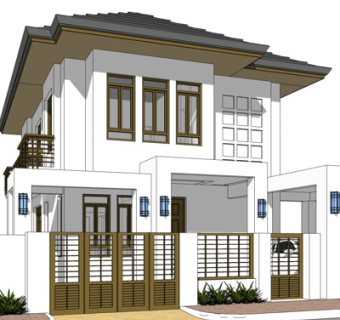 现代独栋别墅外观su模型