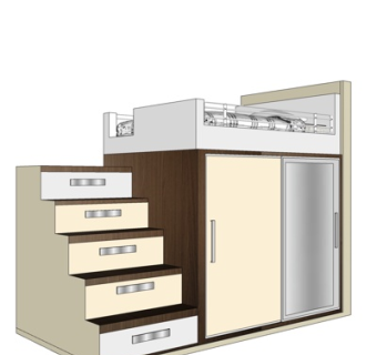 现代实木儿童床su模型