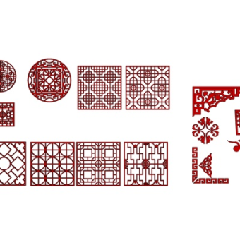 中式窗格雕花su模型