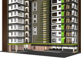 现代高层公寓楼外观su模型