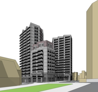 现代高层公寓楼外观su模型