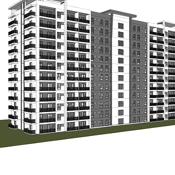 现代高层公寓楼外观su模型