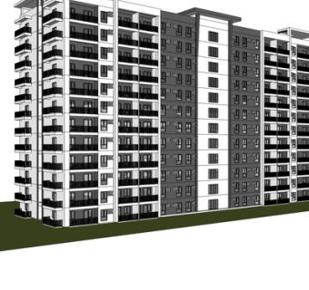 现代高层公寓楼外观su模型