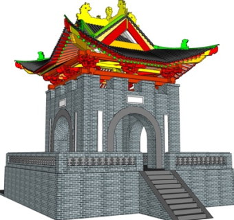 中式凉亭su模型