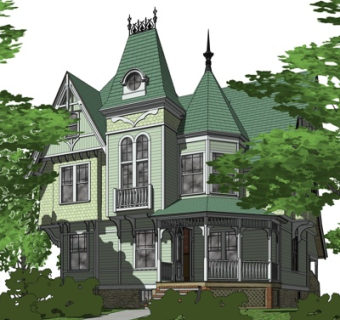 欧式独栋别墅外观su模型