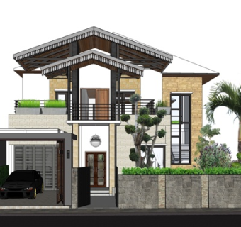 现代独栋别墅外观su模型