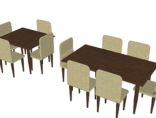 现代实木条形餐桌椅su模型