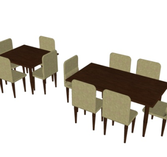 现代实木条形餐桌椅su模型