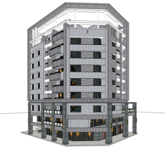 现代公寓楼外观su模型