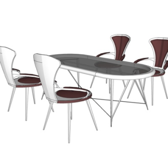 现代条形餐桌椅su模型