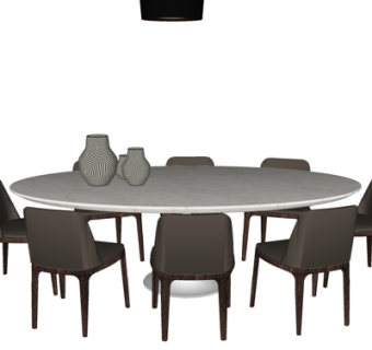 现代椭圆餐桌椅su模型