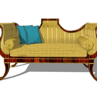 欧式布艺双人沙发su模型