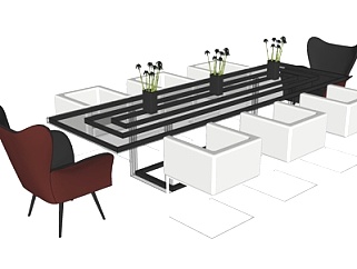 现代玻璃<em>条形</em>餐桌椅su模型