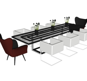 现代玻璃条形餐桌椅su模型