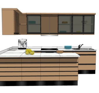 现代实木橱柜su模型