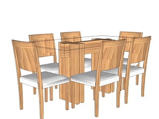 <em>现代实木</em>条形<em>餐桌椅</em>su模型
