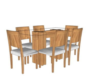 现代实木条形餐桌椅su模型