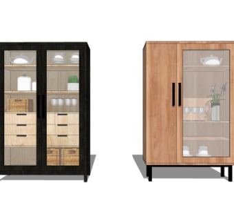 现代实木橱柜su模型