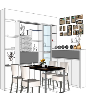 现代条形餐桌椅su模型