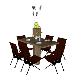 现代条形餐桌椅su模型