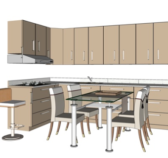 现代条形餐桌椅su模型