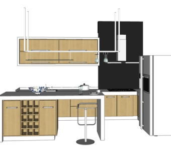 现代实木橱柜su模型