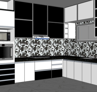 现代实木橱柜su模型