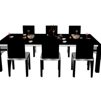 现代条形餐桌椅su模型