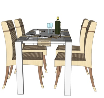 现代条形餐桌椅su模型