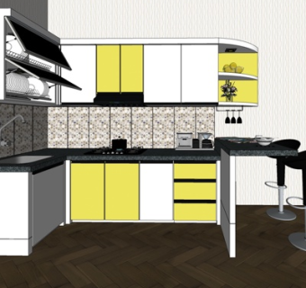 现代实木橱柜su模型