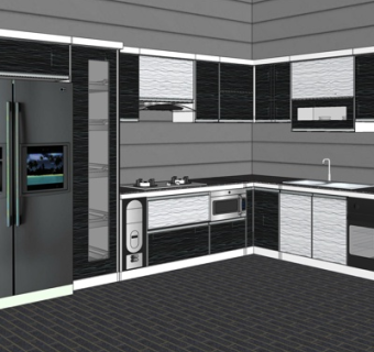 现代实木橱柜su模型