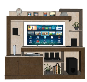 现代实木电视柜su模型