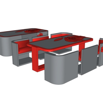 现代实木餐桌椅su模型