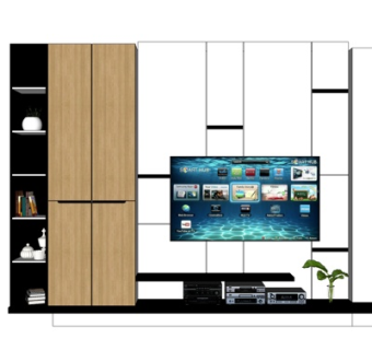 现代实木电视柜su模型