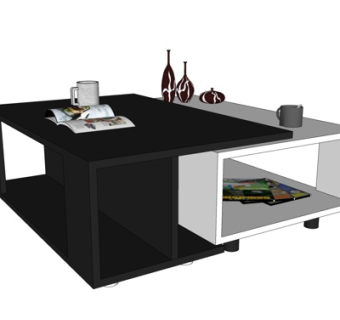 现代木质方形茶几su模型