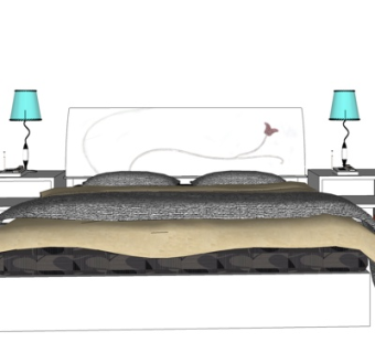现代布艺双人床su模型