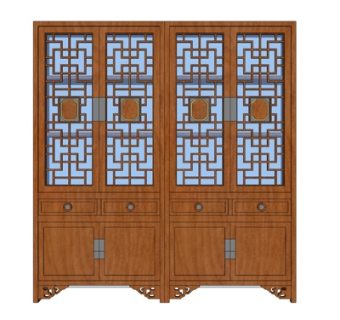 新中式实木装饰柜su模型