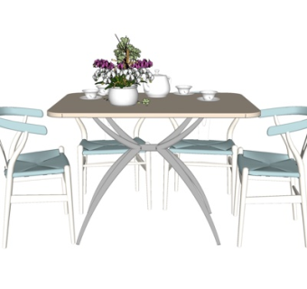 北欧实木餐桌椅su模型