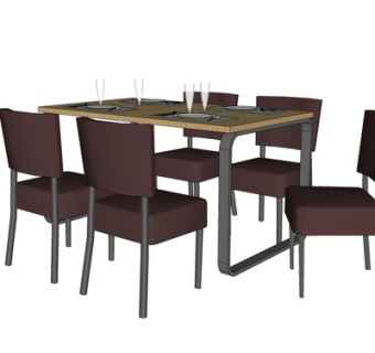 现代条形餐桌椅su模型