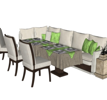 现代卡位餐桌椅su模型