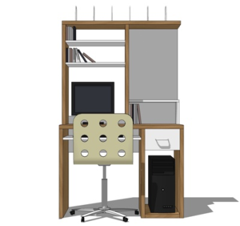 现代实木书桌椅su模型