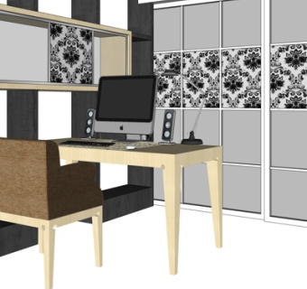 现代实木电脑桌椅su模型