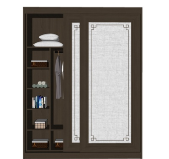 新中式实木衣柜su模型