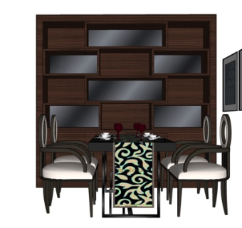 现代条形实木餐桌椅su模型