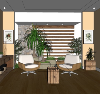 现代布艺休闲桌椅su模型