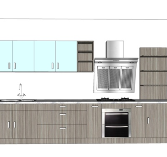 现代实木橱柜su模型