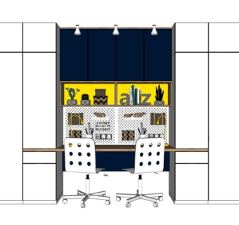 现代实木书桌su模型